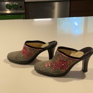 Cole Haan Tweed and Embroidery Mules